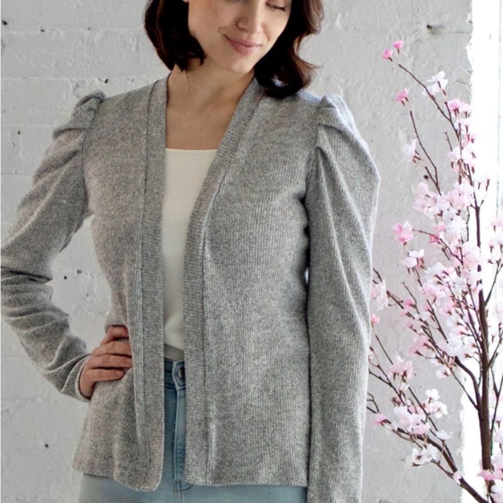 PAIGE Gray Cardigan Sweater with Ribbed Details